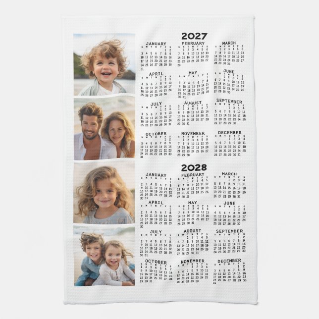 Kalender 2025 2026 mit 4 FotoCollage Geschirrtuch (Vertikal)