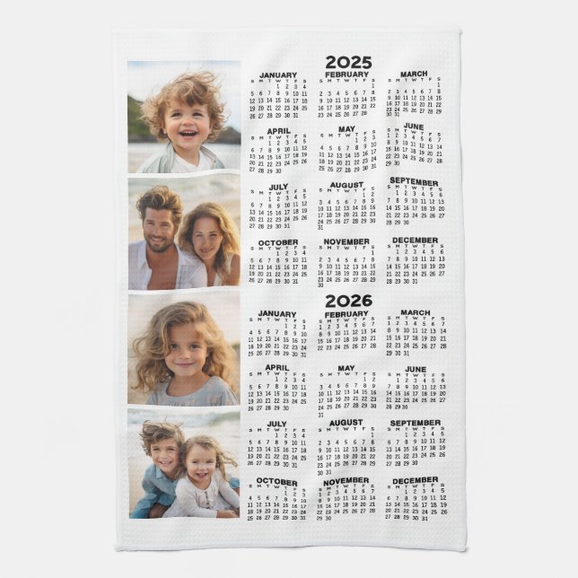 Kalender 2025 2026 mit 4 FotoCollage Geschirrtuch (Vertikal)