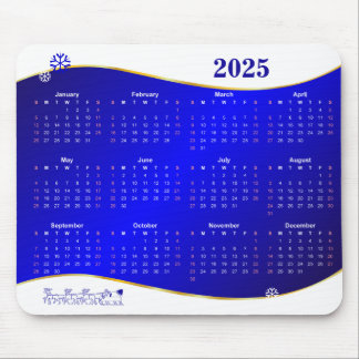 Kalender 2025 auf blauem Wellenhintergrundmauspad Mousepad
