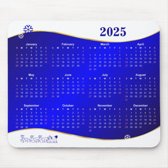 Kalender 2025 auf blauem Wellenhintergrundmauspad Mousepad (Vorne)
