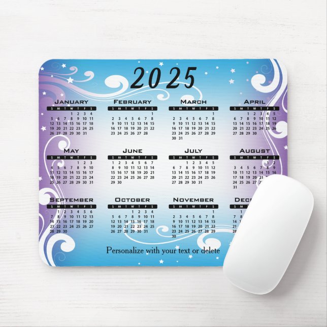 Kalender 2025 Blau und Lila - Jahr Mousepad (Mit Mouse)