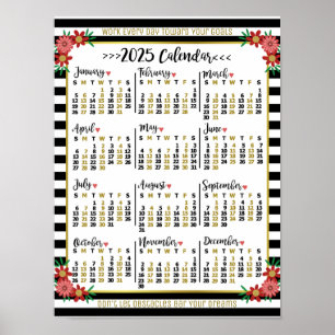 Kalender 2025 - Blumenmuster   Eigener Text Poster