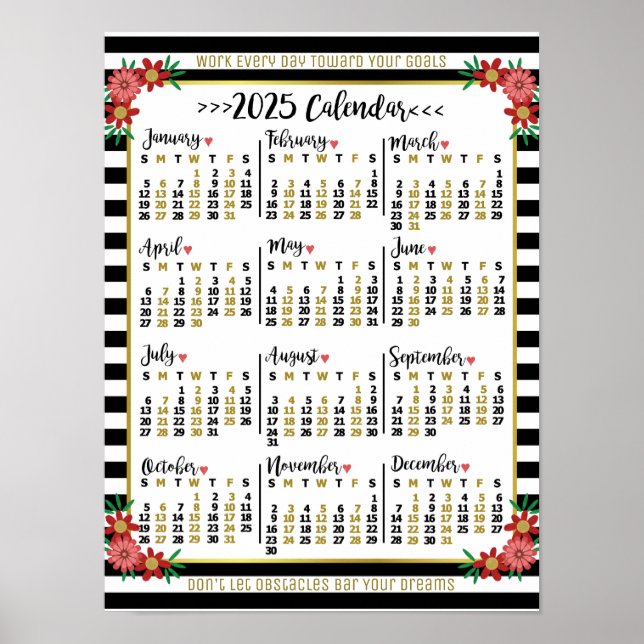 Kalender 2025 - Blumenmuster | Eigener Text Poster (Vorne)