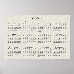 Kalender 2025 für Imitats Leinwand Textur Vorlage Poster
