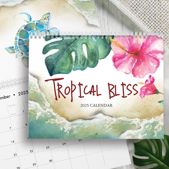 Kalender 2025 Kalender der tropischen Wasserfarben (Calendar with tropical watercolor art by Victoria Grigaliunas of Do Tell A Belle)