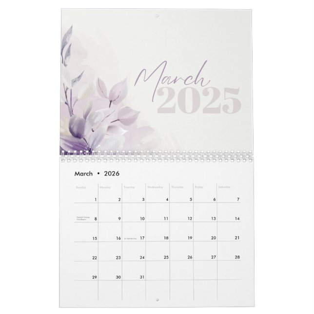 Kalender 2025 Lila Wasserfarbe (Mär 2026)