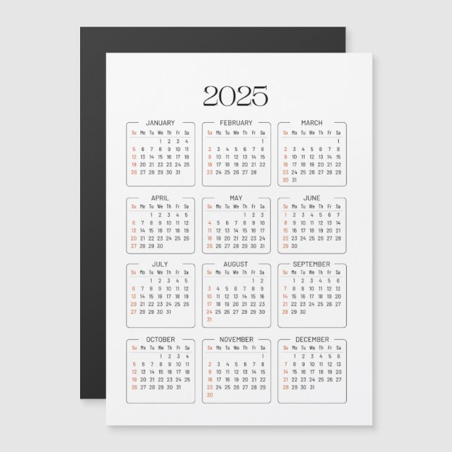 Kalender 2025 magnetkarte (Vorne/Hinten)