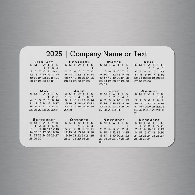 Kalender 2025 mit benutzerdefiniertem Text grau Magnet (2025 Calendar with Custom Text Grey Magnet in situ)