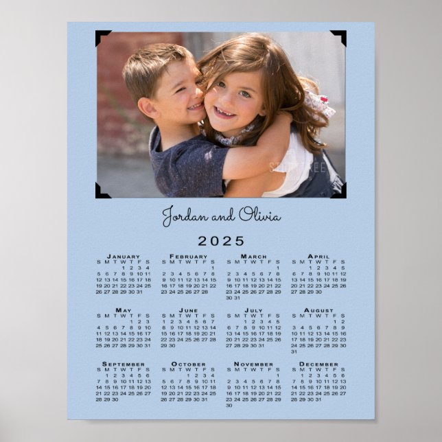 Kalender 2025 mit Ihrem Foto und Name Light Blue Poster (Vorne)