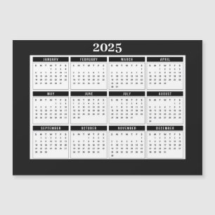 Kalender 2025 Moderne Schwarz-weiße Magnetkarte