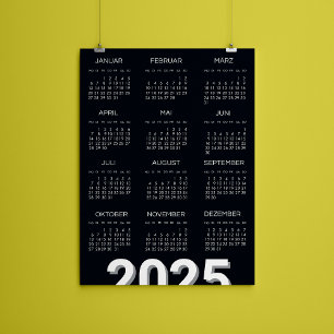Kalender 2025 Schwarz/Weiß Magneteinladung