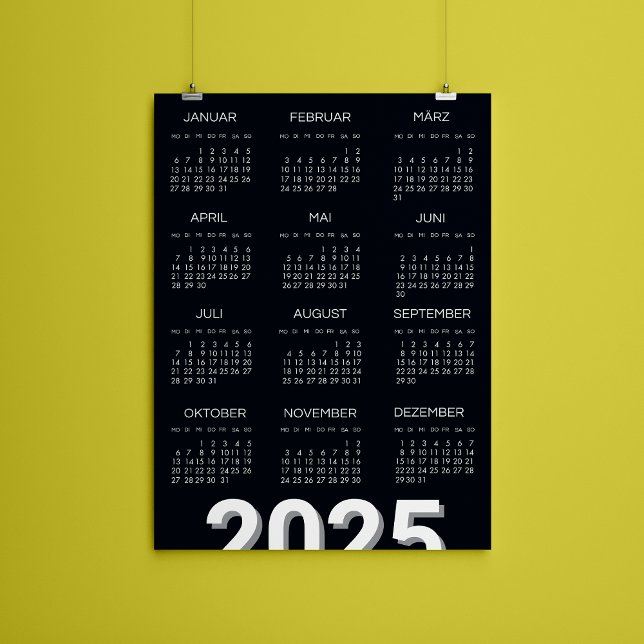 Kalender 2025 Schwarz/Weiß Magneteinladung (2025 Kalender Deutsch Black And White Magnetic Invitation)