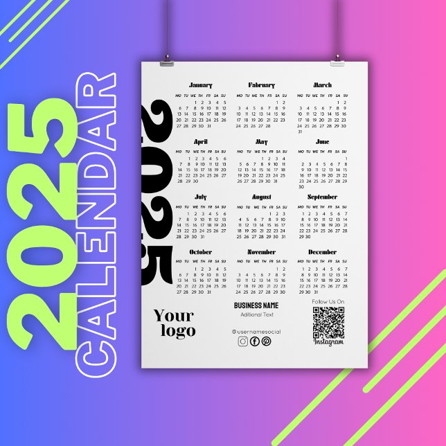 Kalender 2025 Schwarz-Weiß-Unternehmen (2025 Year Calendar Black And White Corporate, corporate calendar, 2025 full year calendar)