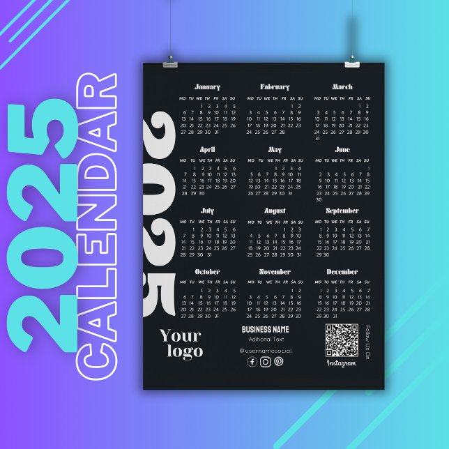 Kalender 2025 Schwarz-Weiß-Unternehmen (2025 Year Calendar Black And White, Corporate calendar, yearly calendar, full year, 2025 calendar)