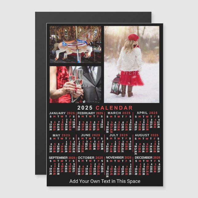 Kalender 2025 Schwarzes Personalisiertes Foto Magneteinladung (Vorne/Hinten)
