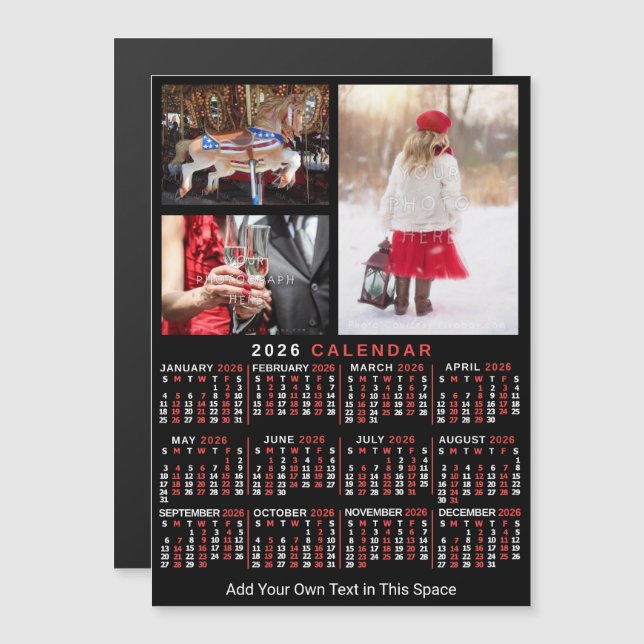 Kalender 2025 Schwarzes Personalisiertes Foto Magneteinladung (Vorne/Hinten)