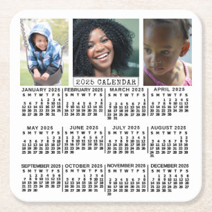 Kalender 2025 weiß   3 FotoCollage Custom Rechteckiger Pappuntersetzer