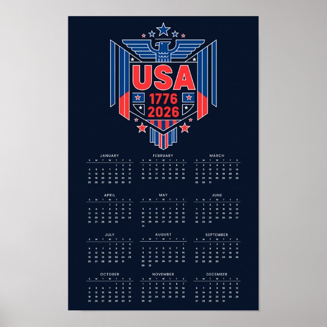 Kalender 2026 (1776-2026) USA Poster (Vorne)