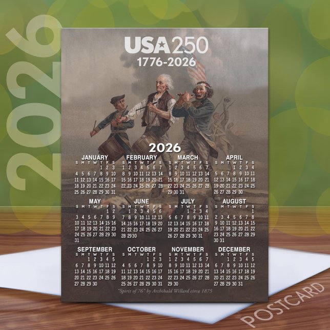 Kalender 2026 - Geist von 76 - Amerikas 250. Postkarte (2026 Calendar on a Postcard)