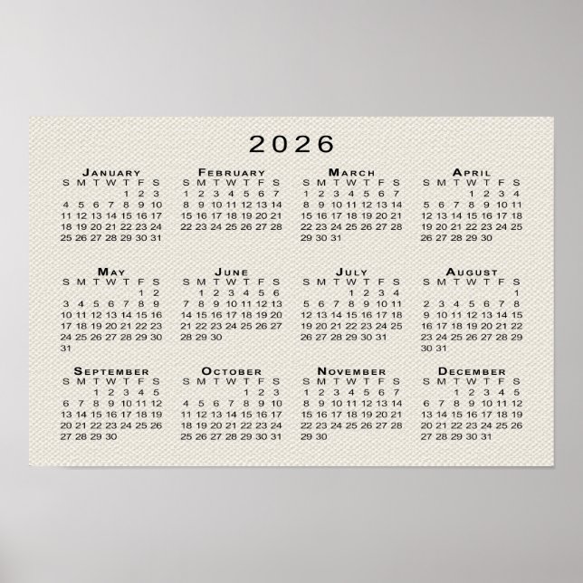 Kalender 2026 Imitate Leinwand Textur Vorlage Poster (Vorne)
