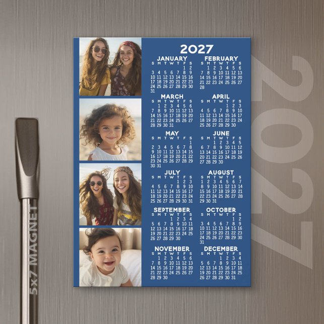 Kalender 2026 mit 4 Fotocollage Magnetkarte (2027 Calendar)