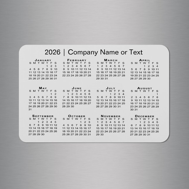 Kalender 2026 mit benutzerdefiniertem Text grau Magnet (2026 Calendar with Custom Text Grey Magnet in situ)