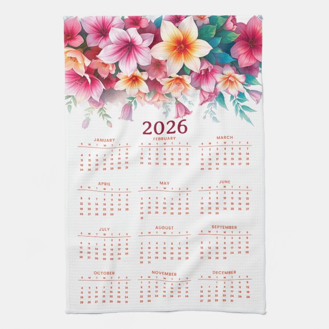 Kalender 2026 mit Blumen Geschirrtuch (Vertikal)