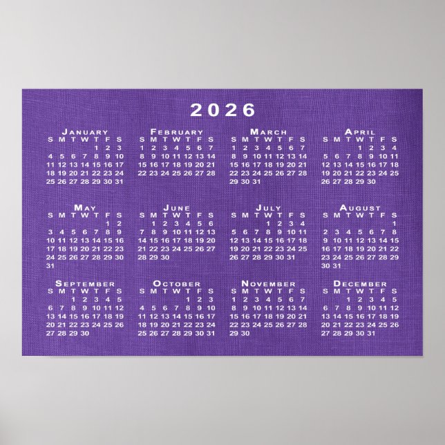 Kalender 2026 zum Foto Lila Vorlagen Poster (Vorne)
