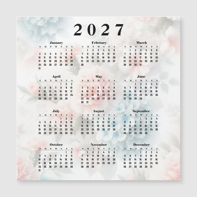 Kalender 2027 Blumen Magnetkarte (Vorderseite)