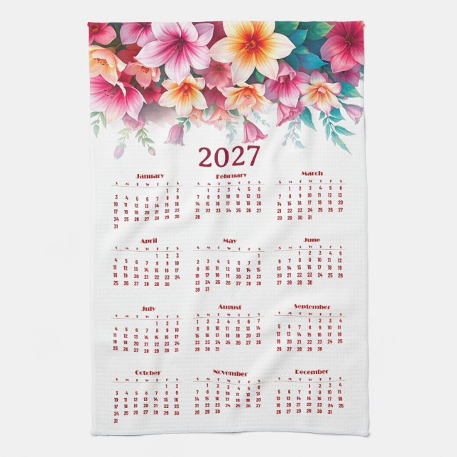 Kalender 2027 mit Blumen Geschirrtuch (Vertikal)