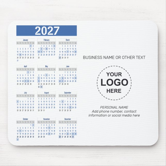 Kalender 2027 mit Logo, Kontaktinformationen Mousepad (Vorne)