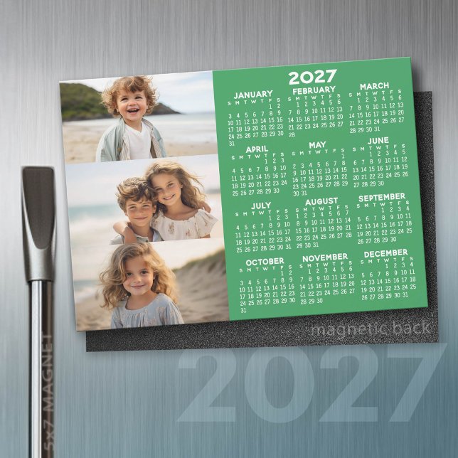 Kalender - 3 Fotos - Grundlegende grüne Magnet (2027 Calendar)
