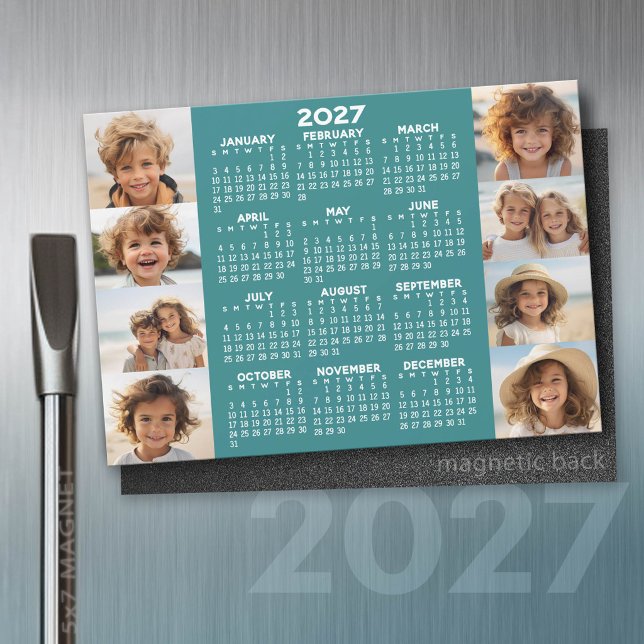 Kalender - 8 Fotos Grundlegendes blaues Magnet (2027 Calendar)