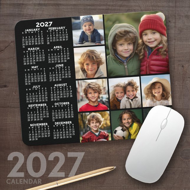 Kalender - 9 Foto-Collage - schwarz Mousepad (2027 Calendar Mousepad)