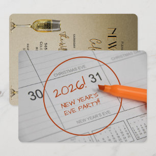 Kalender & Champagner Silvesterabend Party Einladung