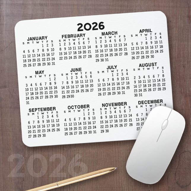 Kalender der ganzjährigen Ansicht - horizontal Mousepad (2026 Calendar with your logo or photos - Great Business Gift or Home Office Decor)