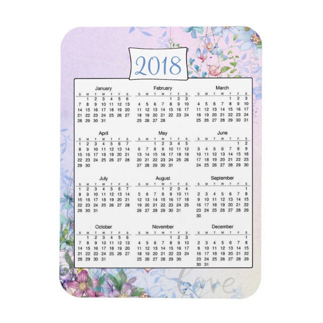 Kalender der Lila Liebe 2018 Magnet (Vertikal)