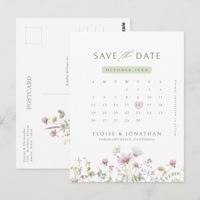 Kalender der Wildblume von Weich-Pastell Save the  Postkarte (Vorne/Hinten)