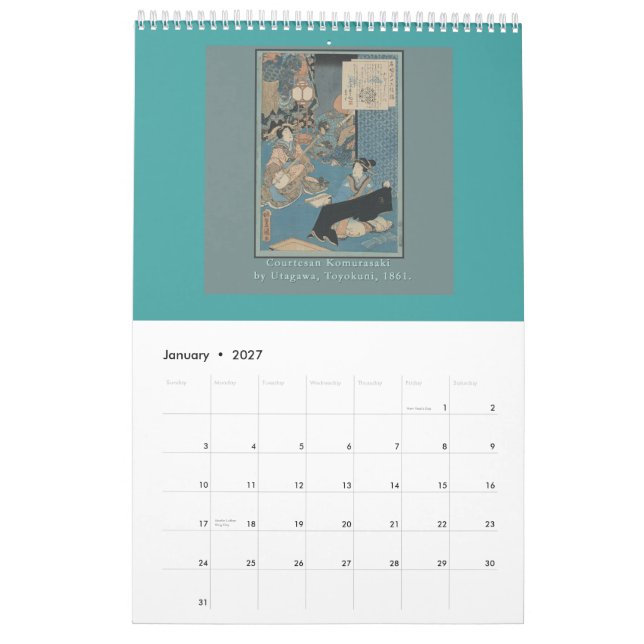 Kalender des antiken Japaners Woodblocks (Jan 2027)