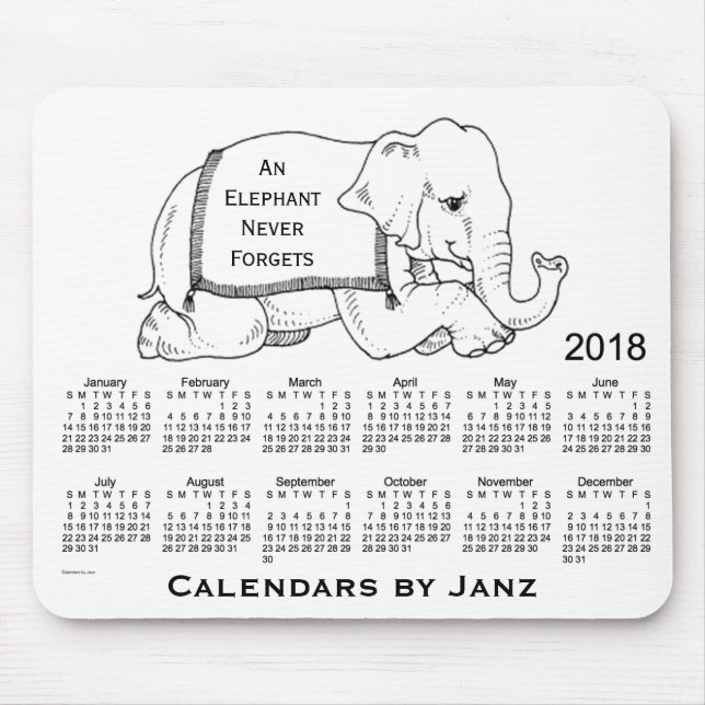 Kalender des weißen Elefant-2018 durch Janz Mousepad (Vorne)