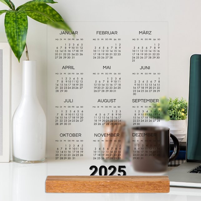 Kalender Deutsch 2025 Jährlich modern Acrylschild (Kalender Deutsch 2025 Yearly Modern Acrylic Sign)