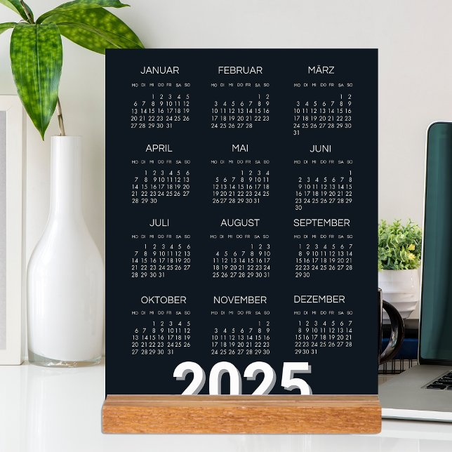 Kalender Deutsch 2025 Jährlich Modernes Schwarz un Acrylschild (Kalender Deutsch 2025 Yearly Modern Black And Whit Acrylic Sign)