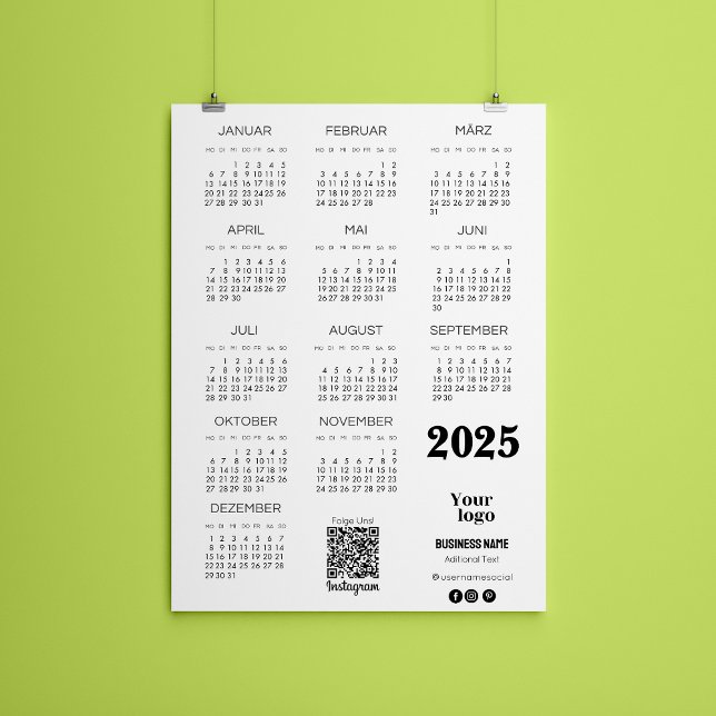 Kalender Deutsch 2025 Kalender Qr Code Einladung (Kalender Deutsch 2025 Full Year Calendar Qr Code Invitation)