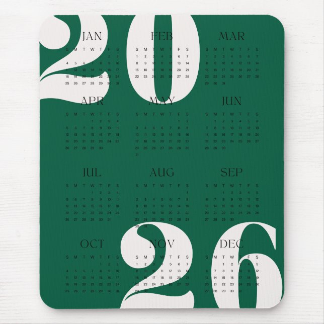 Kalender für das benutzerdefinierte Farbjahr 2026 Mousepad (Vorne)
