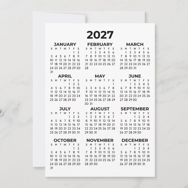 Kalender für das gesamte Jahr 2027 Basic Simple Einladung (Vorderseite)