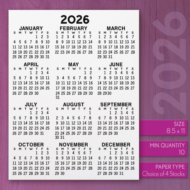 Kalender für Letter Size Paper Lethead Briefbogen (2026 Calendar)