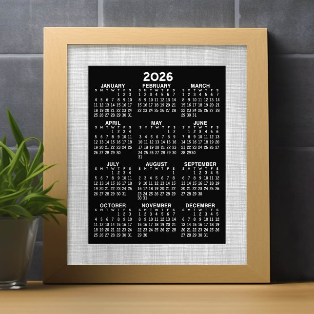 Kalender - Ganzjahresansicht vertikal - Schwarz Fotodruck (2026 Calendar)