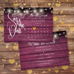 Kalender Gold Herz Rustikal Burgunder Holz Hochzei Save The Date