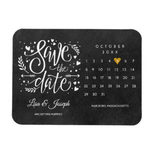 Kalender Gold Herz Schultafel Save the Date Magnet