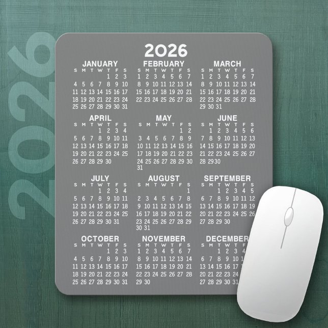 Kalender - grauer Hintergrund - Vertikal Mousepad (2026 Calendar Mousepad)